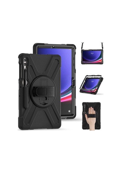 Samsung Galaxy Tab S9 Fe Plus İle Uyumlu Kılıf El Tutamaçlı Standlı Full 360 Koruma Z-defender Rugged Tablet Kılıf Siyah Belirtilmemiş