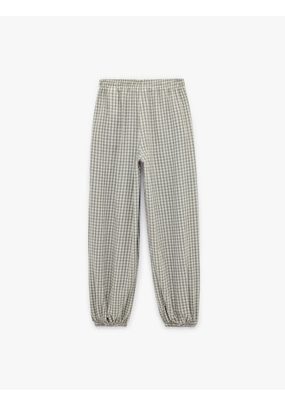 Koton Pamuklu Beli Bağcıklı Rahat Kalıp Gofre Kumaş Şalvar Pantolon Gri Ekose 6sal40113ıw