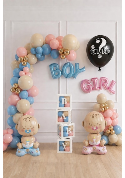 Cinsiyet Belirleme Parti Seti Baby Kutulu Boy Girl Temalı Konsept 6 Mavi-pembe