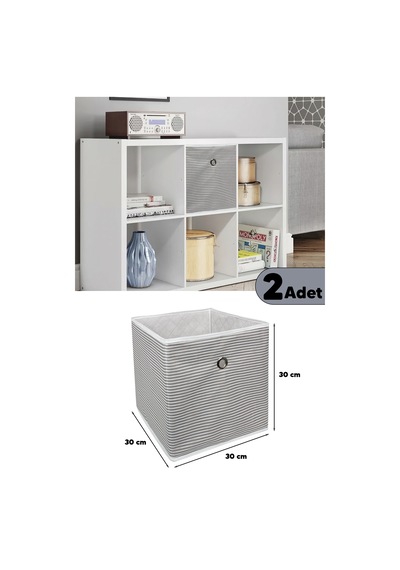 2 Adet Raf Organizer Saklama Kutusu Gri 30 x 30 x 30 Gri