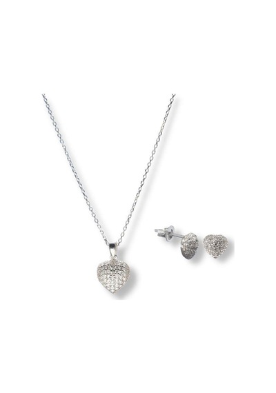 Madam & Matmazel Zirkon Taşlı Minimal Kalp Gümüş Set