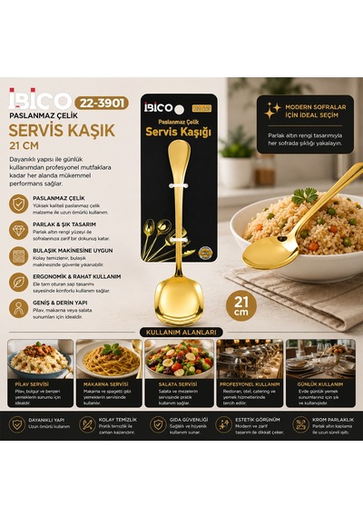 Metal Servis Kaşığı Altın Renk