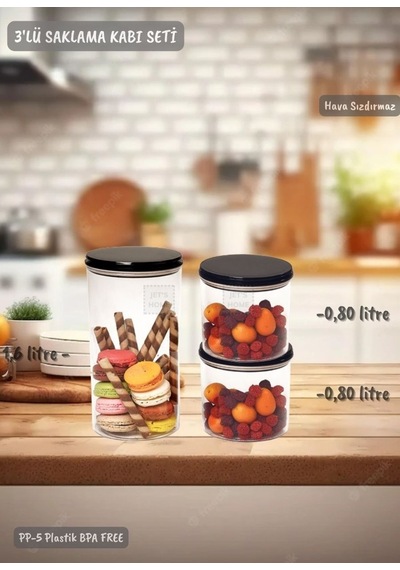 3 Lü Saklama Kabı Seti Erzak Kabı Seti Hava Sızdırmaz Bpa Free Şeffaf