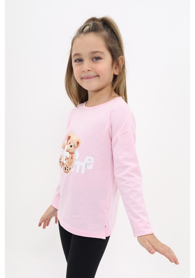 Toontoy Kids Toontoy Kız Çocuk Welcome Ayı Baskılı Tişört Açık Pembe