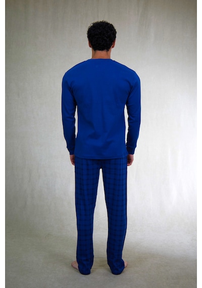 Estiva Erkek Kareli İndigo Patlı İnterlok Pijama Takımı Çok Renkli