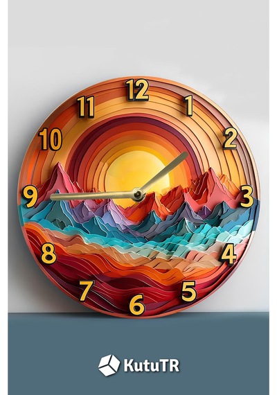 Gün Batımı Dağları - 3d Görünümlü Mdf Duvar Saati 33 Cm Sdw295 Renkli