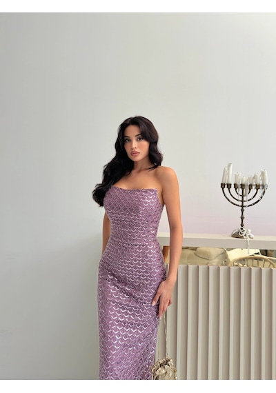 Feminist Lavanta Midi Boy Straplez Pul Payet Abiye 0801134.333 Lavanta
