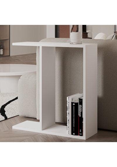 Lotus Modern Yan Sehpa Kitaplıklı Ve Dekoratif Tasarım Beyaz