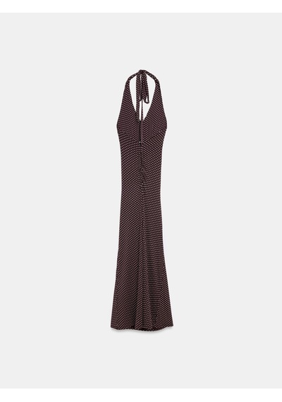 DİLVİN 91698 Lyocell Halter Yaka Midi Elbise-koyu Kahve