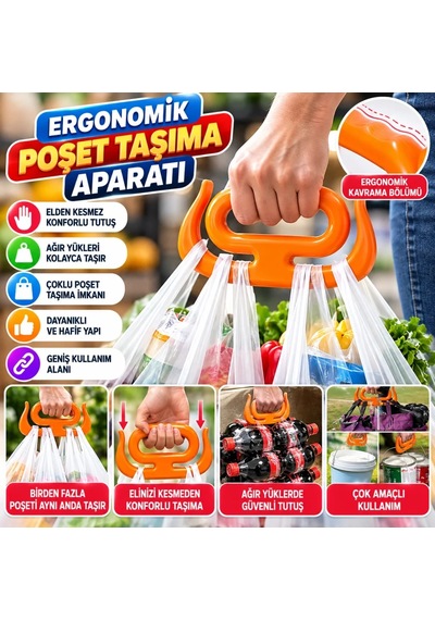 Ers '' Ergonomik Poşet Taşıma Aparatı Ağır Yük Taşıyıcı Tutacak, Elden Kesme Yapmayan Kolay Taşıma Kancası, Market Ve Alışveriş Çantası Taşıyıcısı