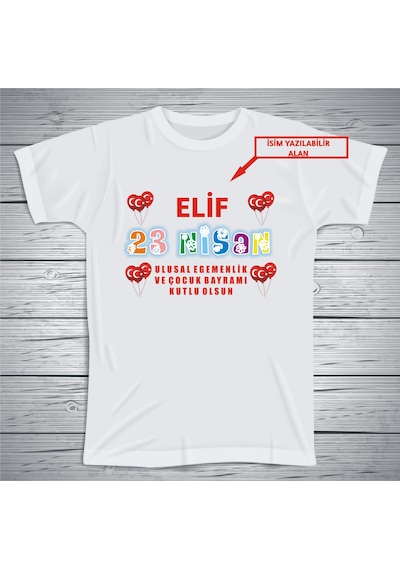 İsim Basılabilir 23 Nisan Tshirt Terletmez Micro Polyester Kum... Beyaz