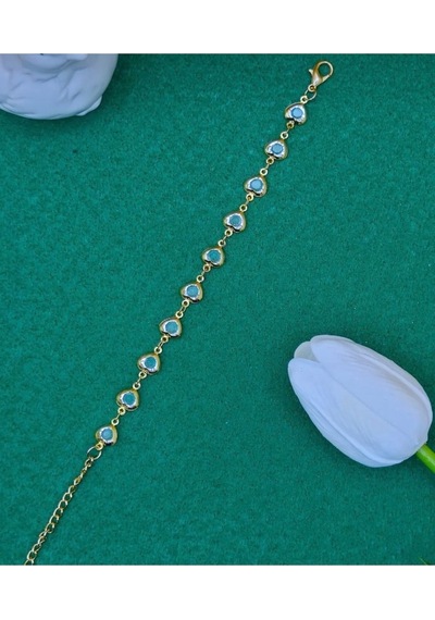 Kalpli Zirkon Taşlı Gold Renk Bileklik 18 Cm Beyaz
