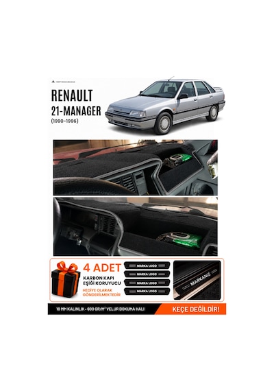 Renault 21 Manager 1990-1996 Uyumlu Torpido Örtüsü, Torpido Kılıfı - Siyah-gri - Re005