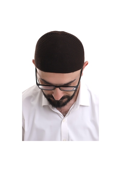 Kahverengi Kışlık Nokta Desenli Orlon Namaz Takkesi