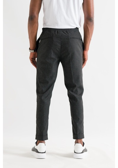 Slimfit Kapamasız Çizgili Beli Lastikli İplikli Duble Ve Dar Paça Erkek Jogger Pantolon 001
