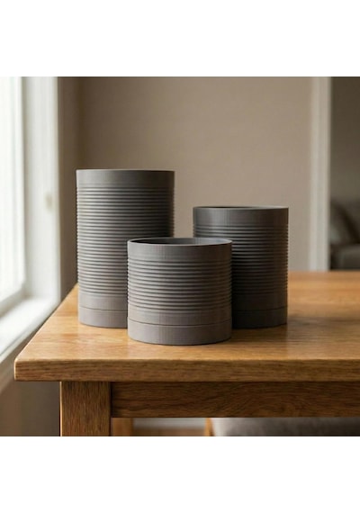 Tr Comes - Sıren 3'lü Minimalist Dekoratif Saksı Seti Gri Genel