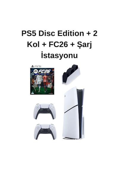 Playstation 5 1 TB CD'Li + 2 Dualsense + PS5 FC26 Oyun CD Türkçe + Şarj İstasyonu