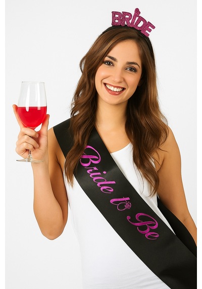 Bride To Be Bekarlığa Veda Kuşak Siyah Saten Üstüne Fuşya Pembe Renkli Parti Kuşağı Diğer