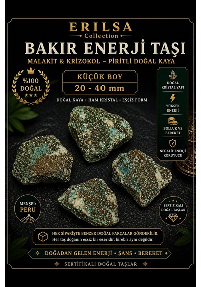 Sertifikalı Bakır Enerji Taşı Kütle - Malakit Krizokol Piritli Do
