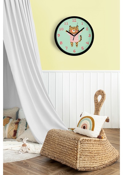 Sevimli Kaplan Çocuk Odası Duvar Saati - 30cm - Önü Camlı Siyah Kasa - Sessiz Mekanizma-jh1093 Siyah
