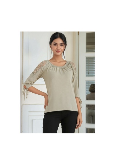 Mamayaga Kadın Bisiket Yaka Truvakar Kol Omuz Ve Kol Güpür Taşlı Tasarım Detay Yazlık Tshirt Bluz Çağla Mamayaga Kadın Bisiket Yaka Truvakar Kol Omuz Ve Kol Güpür Taşlı Tasarım Detay Yazlık Tshirt Bluz Çağla