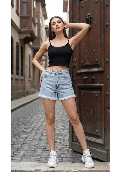 Layal My Beauty Lmb Kadın Jeans Yüksek Bel Likralı Paçası Püsküllü Denim Kot Şort Yeni Sezon New1 Buz Mavi