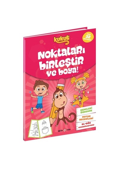 Kukuli - Noktaları Birleştir ve Boya! Pembe Kapak- Beta Kids