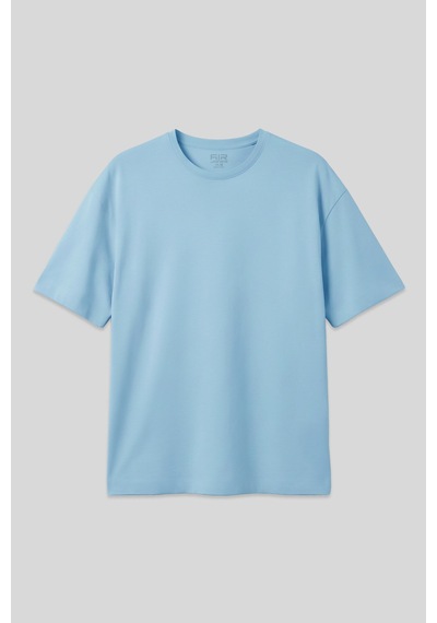 Air Jones Tommy Life Açık Mavi Pamuklu Kalın Yumuşak Dokulu Oversize Fit Basic Erkek T-shirt - 88377 Açik Mavi