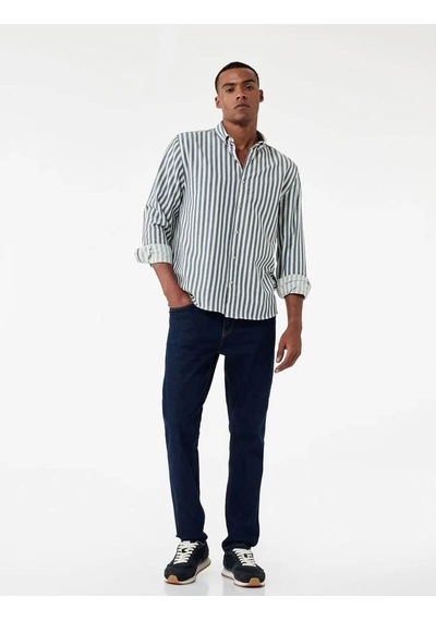 Lee Cooper Koton Regular Fit Düğmeli Klasik Lacivert Erkek Gömlek 6wam60104hw Lacivert