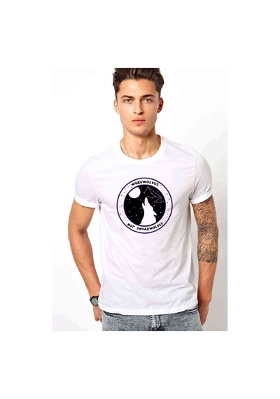 Silhouette Werewolves Not Swearwolves Erkek Beyaz Tshirt