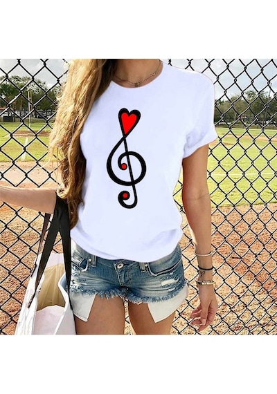 Herşey Nota Sol Anahtar Kalp T-shirt 001