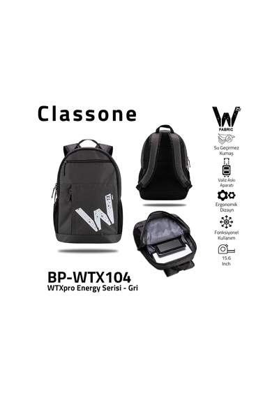 Classone BP-WTX104 WTXpro Serisi Su Geçirmez 15.6" Laptop Notebook Sırt Çantası Gri