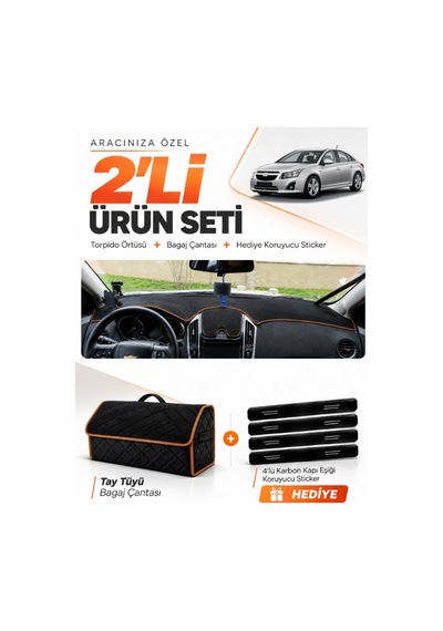 E-biz Chevrolet Cruze J300 Makyajlı 2012-2016 Torpido + Tay Tüyü Çanta - Siyah-kahverengi - Ch005