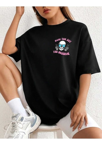 Noıssey Siyah Unisex Baskılı Oversize