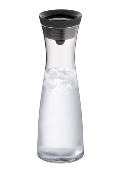 Basic Cam Su Sürahisi, 1 L, Kapaklı, Silikon Kapaklı, Akıllı Kapak Teknolojisi, Siyah