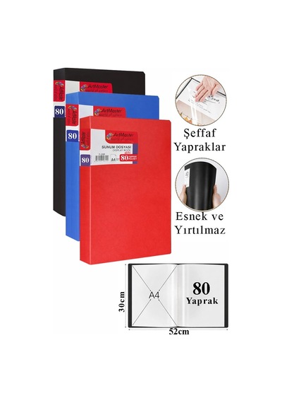 Siyah Mavi Kırmızı Sunum Dosyası 80 Li 3 Adet Poşet Dosyalı Katalog Dosyası 80 Poşetli Kendinden Dosya Plastik Kapaklı Diğer