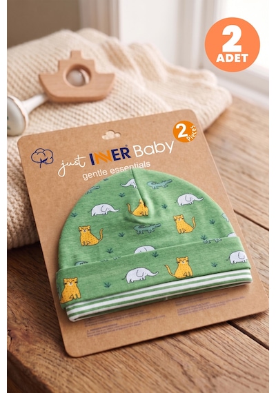 Just Inner Erkek Bebek 2'li Pamuklu Bere Safari Ve Çizgili Desenli Esnek Ve Konforlu 584501 Yeşil