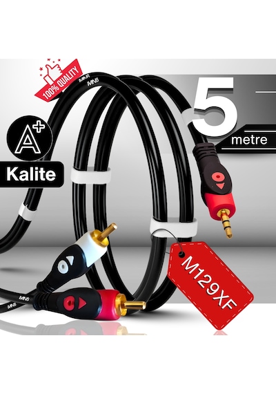 MN6 M129XF Rca kablosu 5 Metre/A+Kalite-3.5mm/Ses Kablosu-2 Rca Ses kablosu-Ses Sistemi uyumlu