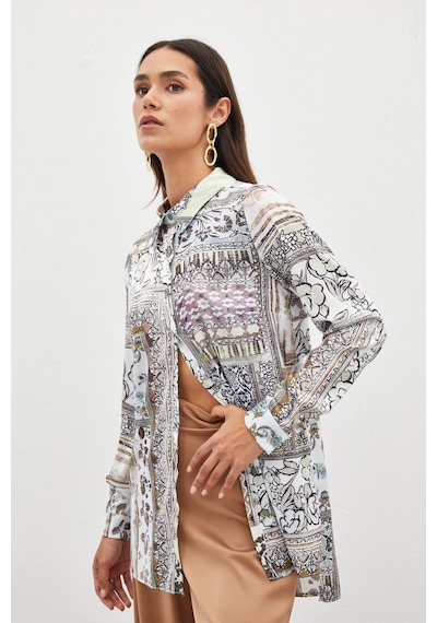Sateen Klasik Desenli Gömlek - Camel
