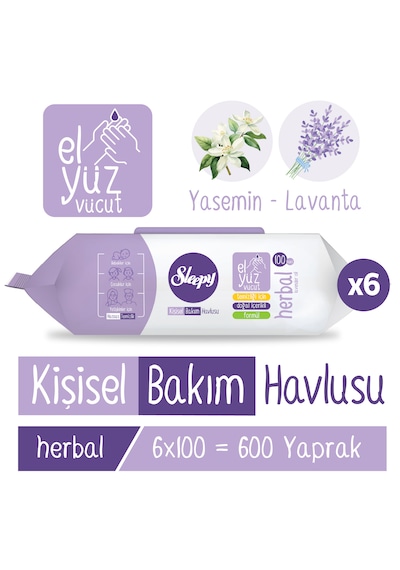 Sleepy Herbal Kişisel Bakım Havlusu 6x100 600 Yaprak 6'lı Set