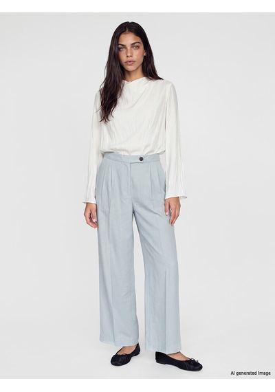 Lcw Modest Mavi Loose Fit Kadın Pileli Kumaş Pantolon
