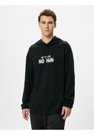 Koton Oversize Hoodie Kanguru Cepli Slogan Baskılı Uzun Kollu Siyah 4wam70046nk Siyah