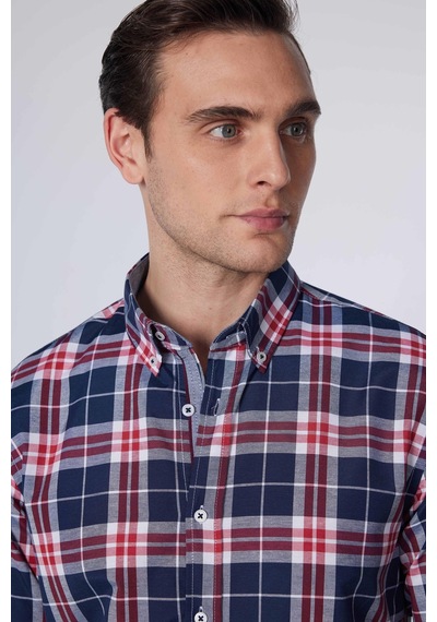 Tudors Slim Fit Uzun Kollu Düğmeli Yaka Kareli Pamuklu Kolay Ütü Erkek Gömlek-30923-çok Renkli Çok Renkli