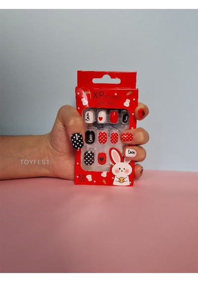 12 Li Yapışkan Stickerlı Çocuk Takma Tırnak Oyuncak Seti - 8 - 16 Yaş Arası - Model 4