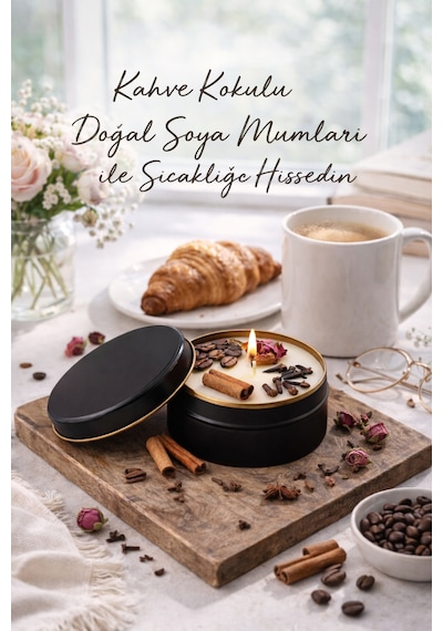 Dekoratif Lüks Soya Mum,el Yapımı Doğal Mum,metal Kutu, Gül Detay Ev Hediyesi, Kahve Kokulu 100 G Kahverengi - Pembe