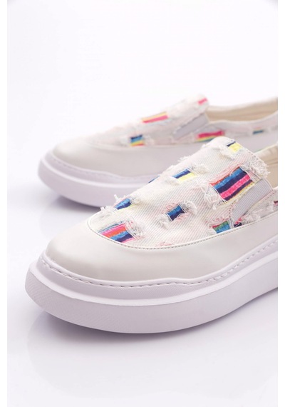 Dgn 057 Kadın Lastikli Sneaker Ayakkabi Beyaz Kot