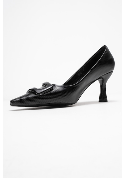 Luvishoes Luvi Shoes Astra Siyah Çizgili Tokalı Kadın Topuklu Ayakkabı Siyah