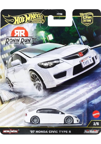 Hot Wheels Premium Car Culture Ronin Run Iı 07 Honda Civic Type R Metal/metal Real Riders 2/5 Beyaz