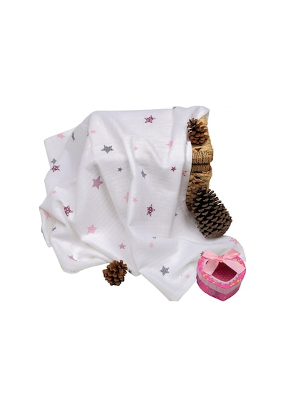 Sema Baby Çok Amaçlı Müslin Örtü 100X80 Cm - Pembe Yıldız 8682476
