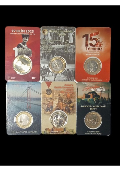6 Adet Hatıra Para 1 Lira . Kitli.